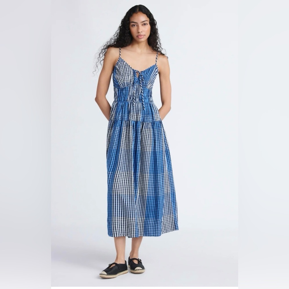 Free Assembly Women's Smocked Cotton Maxi Dress Blue Print Medium NWT